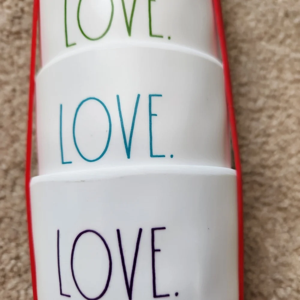 Rae Dunn Valentines LOVE melamine cups rainbow colors NWT